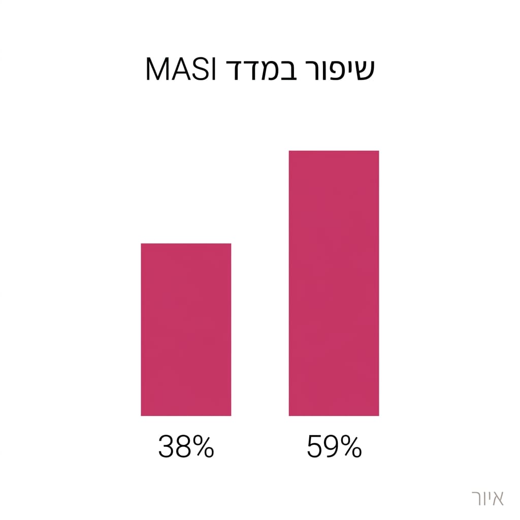 גרף עמודות המשווה ירידה באחוזי מדד MASI בין המגיבים לטיפול Sylfirm X