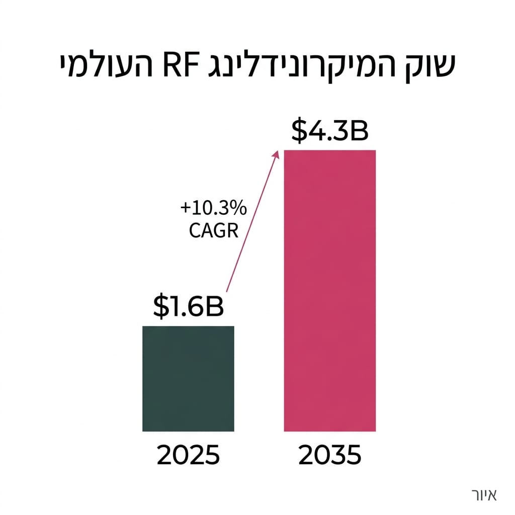 אינפוגרפיקה: צמיחת שוק המיקרונידלינג RF מ-1.6 מיליארד דולר ב-2025 ל-4.3 מיליארד דולר ב-2035