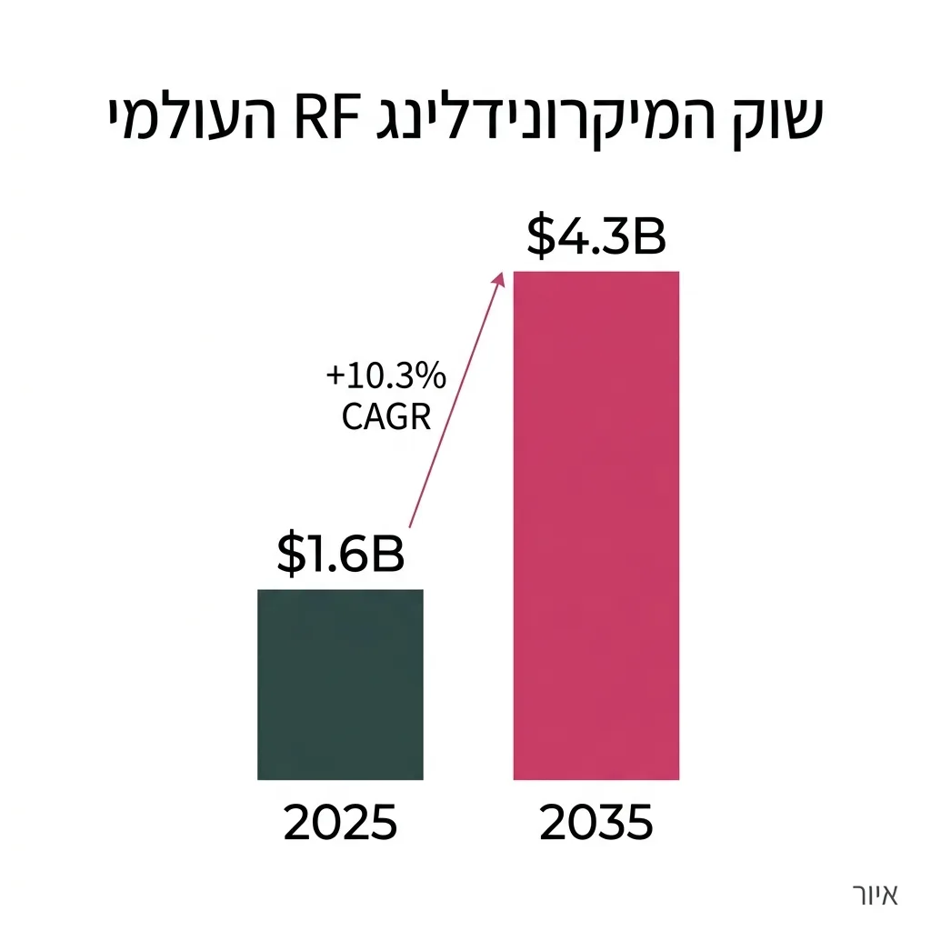 אינפוגרפיקה: צמיחת שוק המיקרונידלינג RF מ-1.6 מיליארד דולר ב-2025 ל-4.3 מיליארד דולר ב-2035